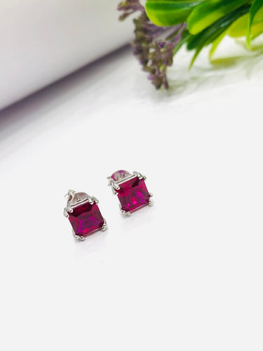 925 Silver Red Square Earrings